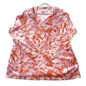 Belle by Kim Gravel Womens Soft Slub Knit Hooded Top Coral/Pink 2X